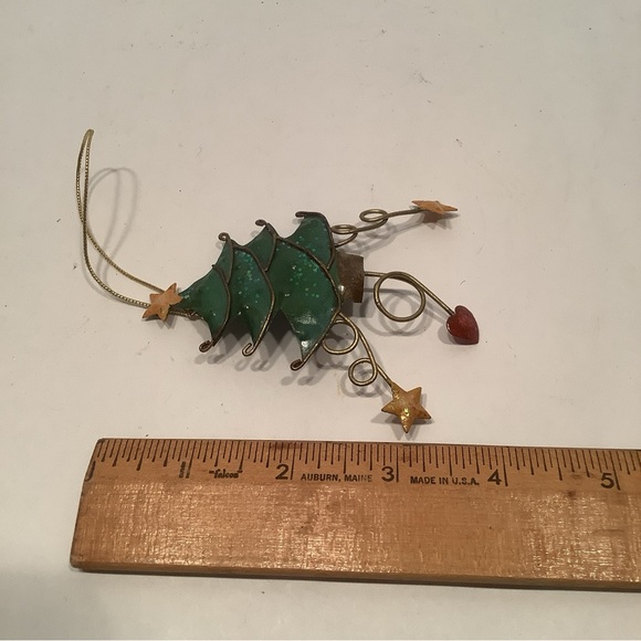 Christmas Ornament Hand Painted Plane Tree Toy Sack Tin Dimensional Metal Tree - Picture 3 of 4